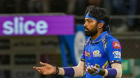  Mumbai Indians captain Hardik Pandya during the Indian Premier League (IPL) cricket match between Chennai Super Kings and Mumbai Indians, at Wankhede Stadium in Mumbai