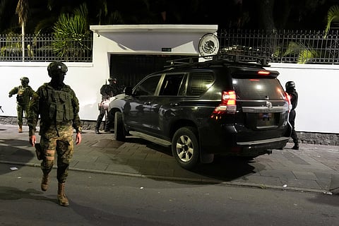 Police attempt to break into the Mexican embassy in Quito, Ecuador, Friday, April 5, 2024, following Mexico's granting of asylum to former Ecuadorian Vice President Jorge Glas.