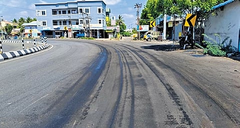 Coal dust on Nagore-Karaikal Road from trucks emerging out of the port located on the town’s outskirts 