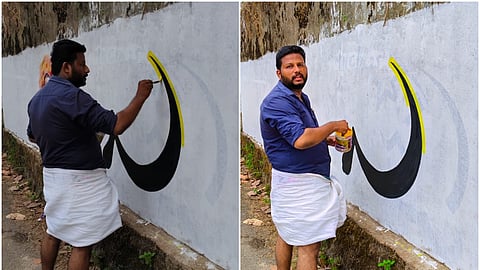 G Lalkrishnan an engaged in graffiti work in Thiruvananthapuram