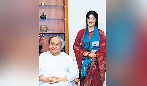 Actor Varsha Priyadarshini poses with Chief Minister Naveen Patnaik after joining the Biju Janata Dal on Thursday 