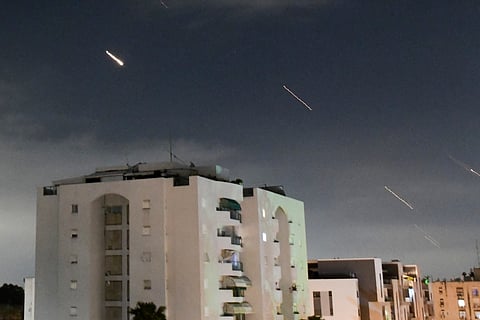 Israeli Iron Dome air defense system fires to intercept a rocket fired.