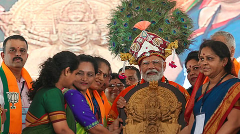 PM Narendra Modi addressed the election rally in Sirsi on Sunday.
