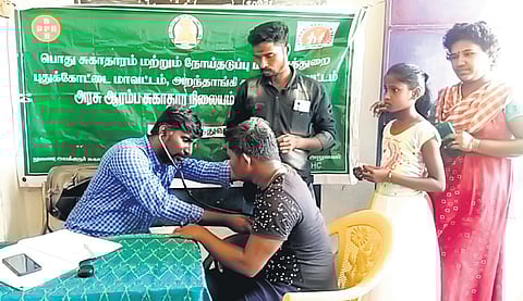 Villagers undergoing tests at the camp in Gandharvakottai