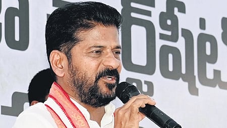 Chief Minister A Revanth Reddy speaks after releasing a chargesheet against the 10-year rule of BJP at Gandhi Bhavan in Hyderabad on Thursday