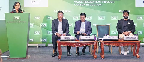 Environment secretary Supriya Sahu speaking at the conference. 