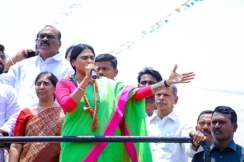APCC president and Kadapa MP contestant YS Sharmila campaigns in Kadapa.