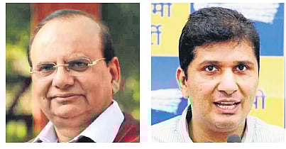Lieutenant Governor (L-G) VK Saxena; Delhi health minister Saurabh Bharadwaj