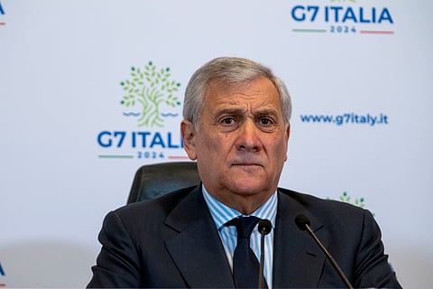 Italian Foreign Minister Antonio Tajani listens to questions during a press conference on G7 at the Foreign Ministry in Rome, Wednesday, Jan. 17, 2024. 