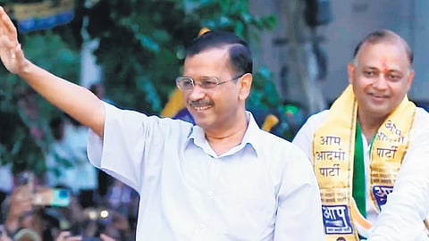 Somnath Bharti with Arvind Kejriwal at a roadshow.