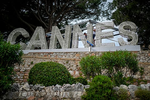 The Cannes sign is pictured ahead of the the 77th international film festival, Cannes, southern France, Monday, May 13, 2024. The Cannes film festival runs from May 14 until May 25, 2024. 