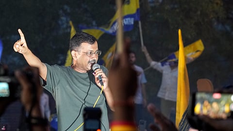 Delhi Chief Minister Arvind Kejriwal addresses supporters outside Tihar Jail after the Supreme Court granted him interim bail.