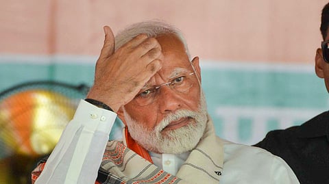 Prime Minister Narendra Modi during a public meeting for Lok Sabha elections, in Patna district