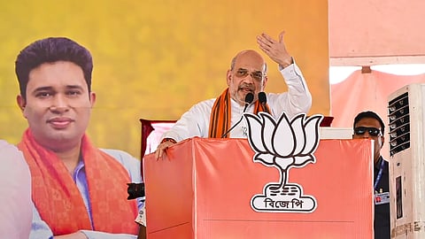 Union Minister and BJP senior leader Amit Shah addresses a campaign rally for Lok Sabha polls at Chanditala, in Hooghly, Wednesday, May 15, 2024.