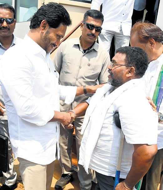 CM Jagan during a public meeting at Bobbili on Wednesday | Express