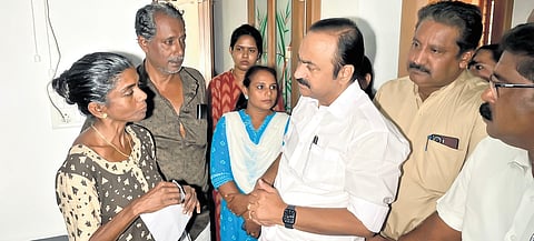 Leader of Opposition V D Satheesan  at the house of Abhijit at Thiruvaloor near North Paravoor