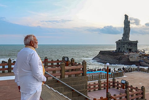 Modi meditating at the memorial on Friday