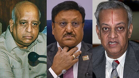 A collage of former Chief Election Commissioners (CEC) TN Seshan (L) and N Gopalaswami (R) and current CEC Rajiv Kumar (C).