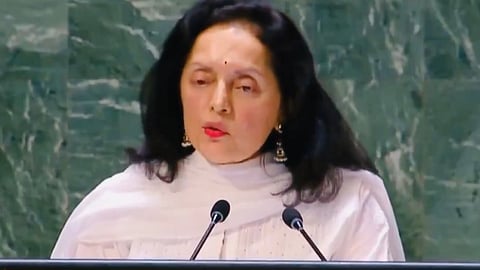 India's Permanent Representative to the UN Ambassador Ruchira Kamboj speaks at UN General Assembly