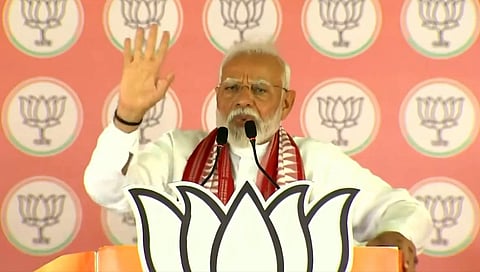 Prime Minister Narendra Modi addressing an election rally at Phulbani on Saturday.