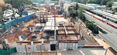 Redevelopment work underway at the main enterance of the Cantonment Railway Station 