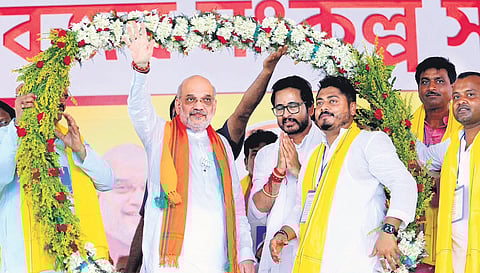 Amit Shah at a poll campaign in Paschim Medinipur on Wednesday.