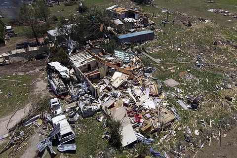 Destroyed homes are seen after a deadly tornado rolled through the previous night, Sunday, May 26, 2024, in Valley View, Texas. 