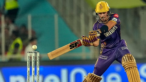 KKR player Rahmanullah Gurbaz plays a shot during the IPL 2024 T20 cricket match between Kolkata Knight Riders and Sunrisers Hyderabad on May 21, 2024.