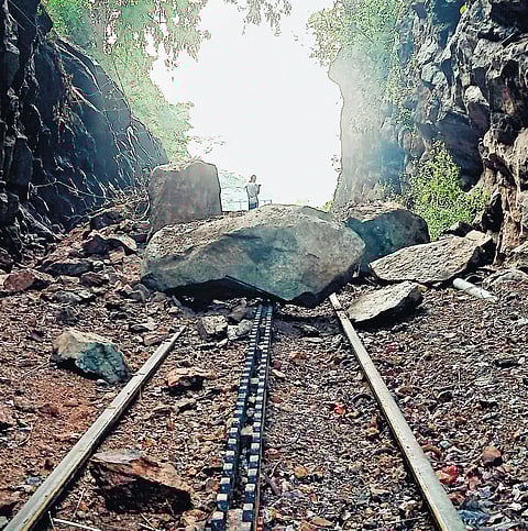 Rocks on the NMR track between Kallar and Hillgrove stations on Saturday