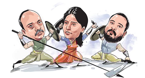 Anupriya Patel (C), Ramesh Bind (L) and Manish Tiwari.