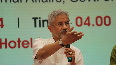External Affairs Minister Dr S Jaishankar addressing mediapersons in Bhubaneswar on Saturday