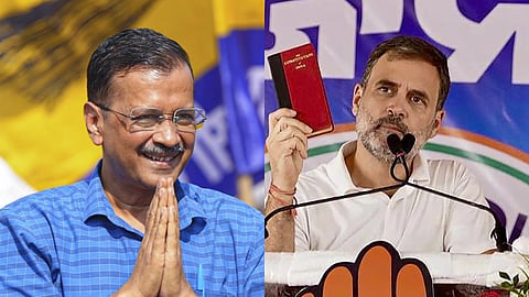 AAP National Convenor Arvind Kejriwal and Congress leader Rahul Gandhi.