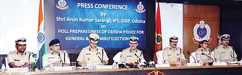 DGP Arun Sarangi briefing mediapersons on poll arrangements on Saturday