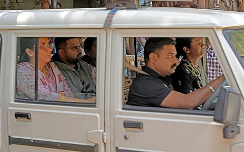 Prajwal Revanna being taken from SIT office to Bowring and Lady Curzon Hospital for medical tests in Bengaluru on Friday.