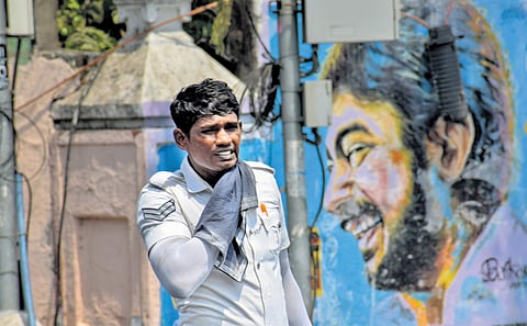 Thousands of police personnel deployed across the state stand in the scorching sun to discharge their duty. 