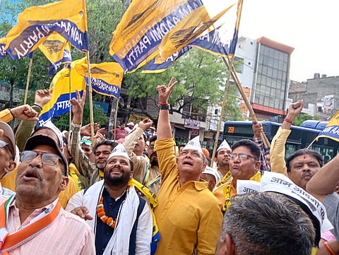 Nitin Tyagi with other AAP party members.