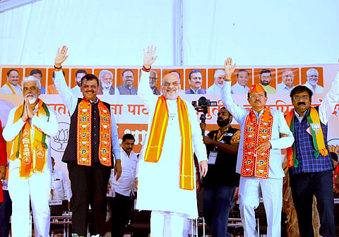 Amit Shah seen during his election rally in Maharashtra.