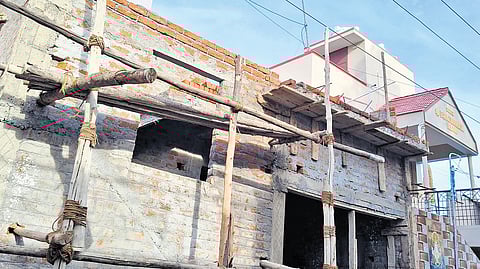 The under-construction house where Kishore Raghav(inset) got electrocuted on Sunday.