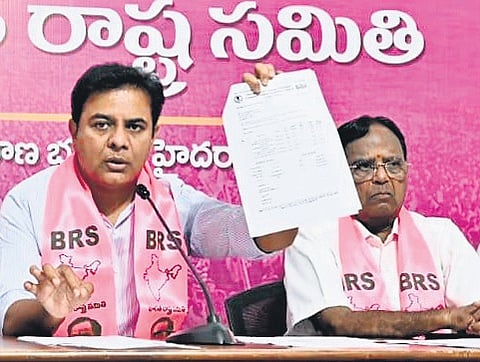 BRS working president KT Rama Rao during a press meet in Hyderabad on Sunday