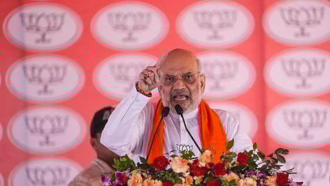  Union Home Minister Amit Shah addresses a public meeting for Lok Sabha elections, in Raebareli in May 12. 