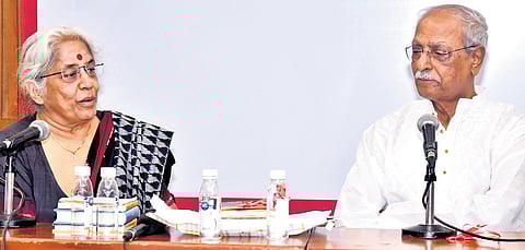 Mahesh Elkunchwar at the book launch in Delhi
