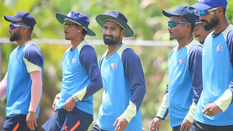 Members of Nepal men's cricket team during a training session.