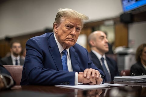 Former President Donald Trump sits in Manhattan Criminal Court in New York, on May 20, 2024. 