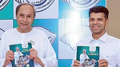 CM Naveen Patnaik and BJD leader VK Pandian releasing the poll manifesto on Thursday