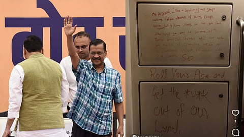 Graffiti bearing the AAP national convenor’s name was found scribbled inside metro trains and at stations.