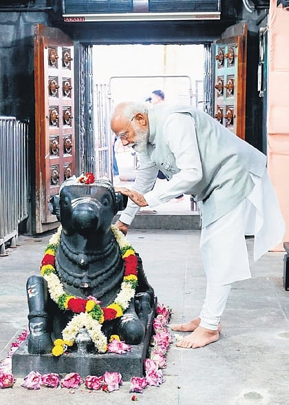 Prime Minister Narendra Modi during his visit to the Vemulawada temple