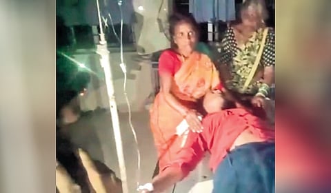 A patient being administered saline under mobile torch light on Wednesday.