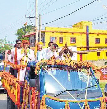 Union Railway Minister Ashwini Vaishnaw holds a roadshow in Rairangpur 