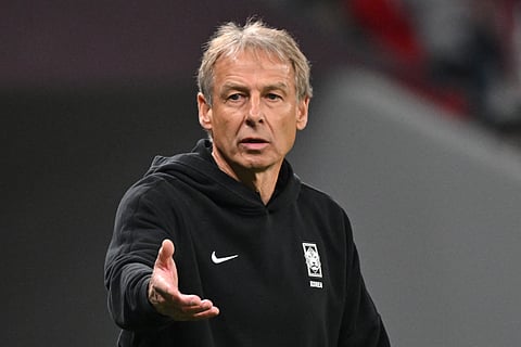 South Korea's German coach Jurgen Klinsmann gives instructions during the Qatar 2023 AFC Asian Cup semi-final football match between Jordan and South Korea at the Ahmad Bin Ali Stadium in Al-Rayyan, west of Doha on February 6, 2024.