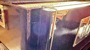 The damaged harmonium that reached
Oman in Air India Express
